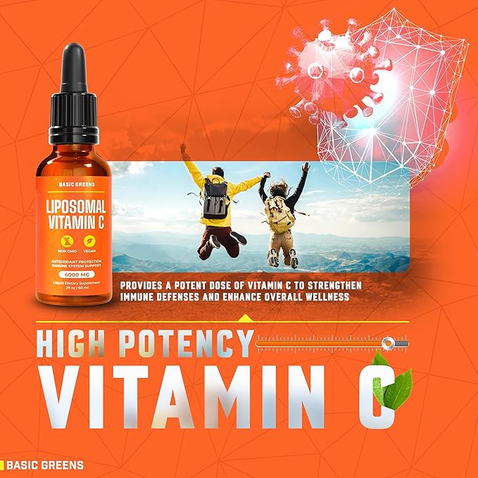 Liposomal Vitamin C Liquid 6000mg – High Absorption Liquid C Supplement for Immune Support, Antioxidant & Skin Health – Non-GMO, Vegan, Gentle Formula – 2 fl oz