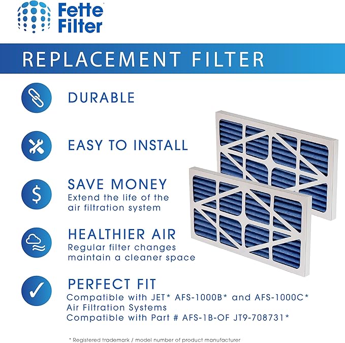 Fette Filter - 708731 / AFS-1B-OF Replacement Electrostatic Outer Filter Compatible with JET AFS-1000B and AFS-1000C Air Filtration Systems Part # AFS-1B-OF Includes 2 Replacement Filters.