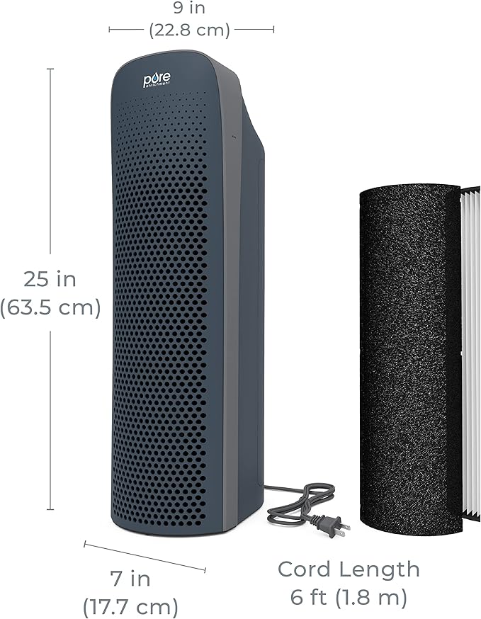 Pure Enrichment PureZone Elite True HEPA Large Room Tower Air Purifier with Air Quality Monitor, 4 Stage Filtration and UV-C Light, Helps Destroy Bacteria, Smoke, Pollen & Dust (Graphite)