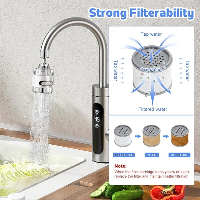 2 Pack Sink Water Filter Faucet, Universal 360 ° Rotating Faucet Filter for Kitchen Sink, 3 Modes Bathroom Faucet Filter Removes Chlorine Fluoride Heavy Metals Hard Water for Home Kitchen & Bathroom