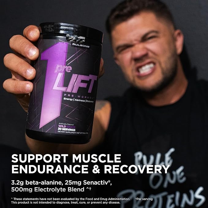 Rule 1 preLIFT Pre-Workout - 6g Citrulline, 3.2g Beta Alanine, 3 Caffeine Sources + 20 Others for Energy, Alertness, & Endurance (30 Servings, Fruit Punch)