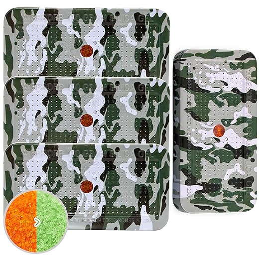 100 Gram Camouflage Gun Safe Dehumidifier Silica Gel Canister Rechargeable Dehumidifier Desiccant Reusable Indicating Desiccant Moisture Absorber with Visible Window [4PACK]