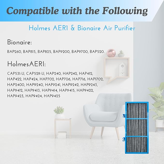 Nispira AER1 Filter Replacement for Holmes Air Purifier HAPF30AT HAP242-NUC, True HEPA Carbon Infused Odors Dust VOCs Remover, 2 Packs 1.2 x 10 x 4.6 Inches