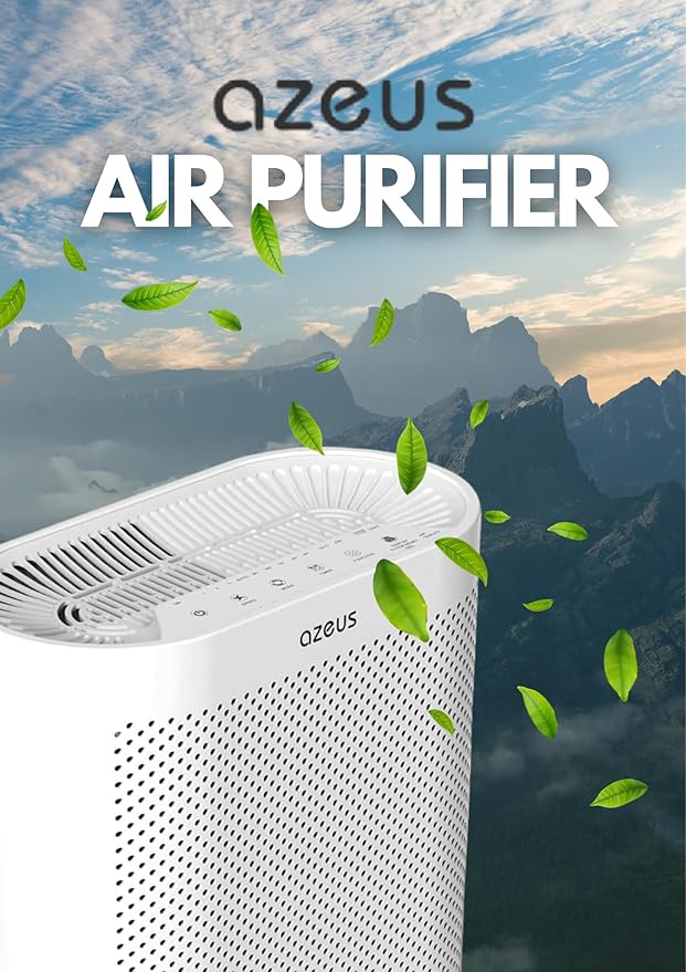 Azeus FS32 Air Purifier | True HEPA Filter | Covers Up to 1076 Sq. Ft. | Ideal for Homes, Offices & Commercial Spaces | Captures Smoke, Dust & Pet Dander | Auto Mode & Air Quality Sensor