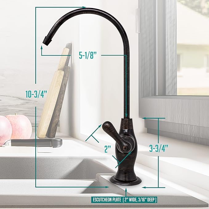 Non-airgap RO Faucet Reverse Osmosis Drinking Water Filtration System Water Dispenser Spout (Venetian Bronze). Vase Style with Faucet Wrench. NSF Certified.