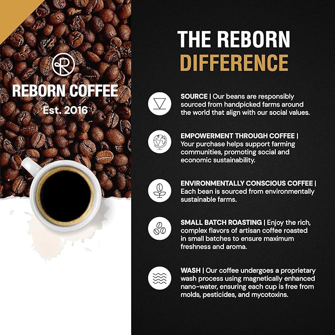 Reborn Coffee Specialty Whole Bean Coffee, Medium Roast, 12 Ounce, Reborn Signature Floresta Espresso Blend, Flavor Notes of Chocolate, Vanilla, and Orange