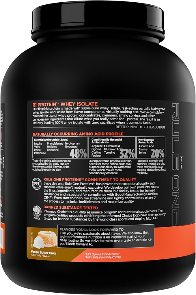Rule 1 R1 Protein Whey Isolate - with 25g Protein & 6g BCAA Exclusively from Isolated & Hydrolyzed Sources for Workout Recovery (5 Pounds*, Vanilla Butter Cake)