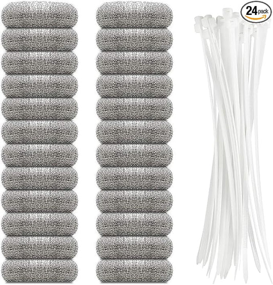 24 Pieces Lint Traps Stainless Steel Washing Machine Lint Snare Traps Laundry Mesh Washer Hose Filter with 24 pcs Cable Ties