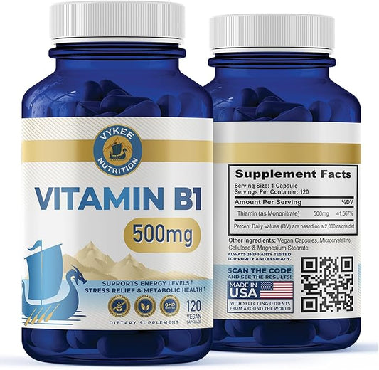Vitamin B1 – 500mg High-Potency Thiamine Mononitrate | Supports Energy Metabolism & Nervous System Health | Vegan, Non-GMO, Gluten-Free | 120 Capsules