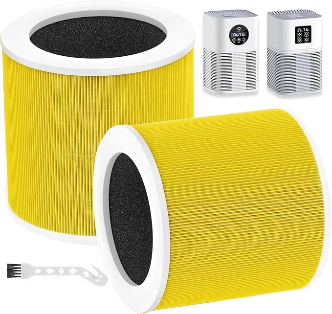 2 Pack Yellow A1 Replacement Filter Compatible with VEWIOR Air Pu-rifier HQKJ-80,HQSC-50,KOIOS HQKJ-50 Air Purifier,AMEIFU AP01W, True HEPA Air Cleaner Filter for A1 Air Pu-rifier for Pet Dander
