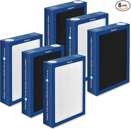 [Upgraded] Uaswpart Classic 500/600 Series Dualprotection Filter Compatible with Blueair Classic 500/600 Series Air Purifier Models Classic 580i 680i 501 503 505 510 550E 555EB 601 605, 6 Packs