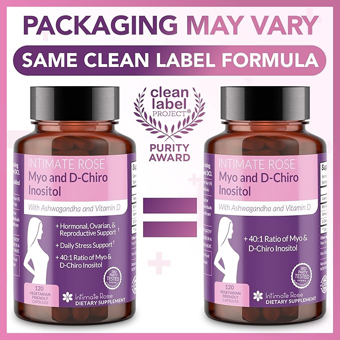Intimate Rose Myo-Inositol & D-Chiro Inositol Supplement for Women - Hormone Balance & Ovarian Support for Women - Ideal 40:1 Ratio, Vitamin D3 + Ashwagandha