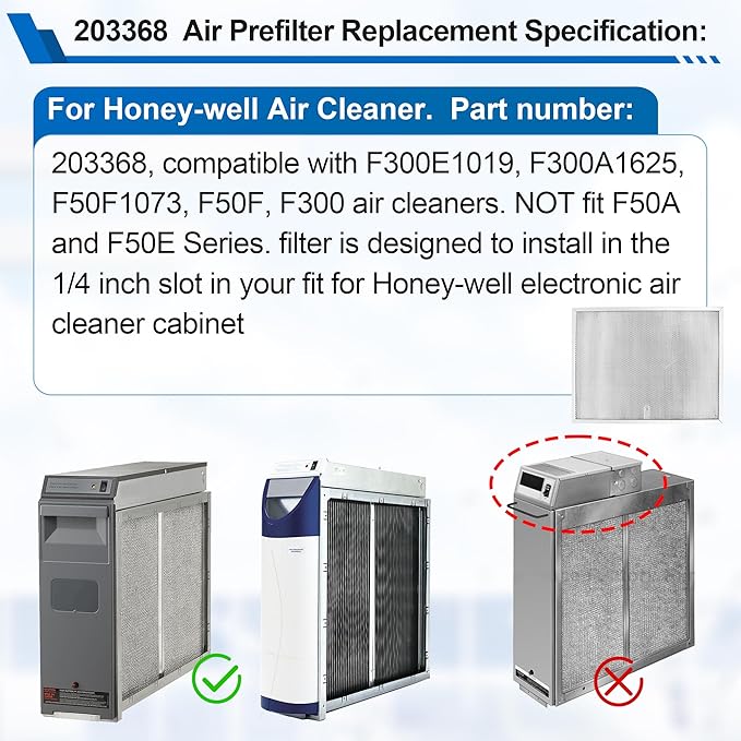 203368 F50F F300 Air Prefilter Replacement for Honey-Well Cleaner 16'' x 12.5'' Air Pre Filter Replaces, Electronic Air Cleaner Post Filter F300E1019-F300A1625-2 Pack
