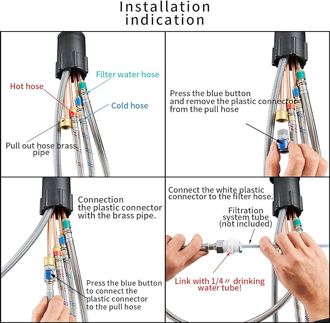 WANFAN Kitchen Sink Faucet with Pull Down Sprayer 2 Handle 3 in 1 Water Filter Purifier Faucets Black 0195R