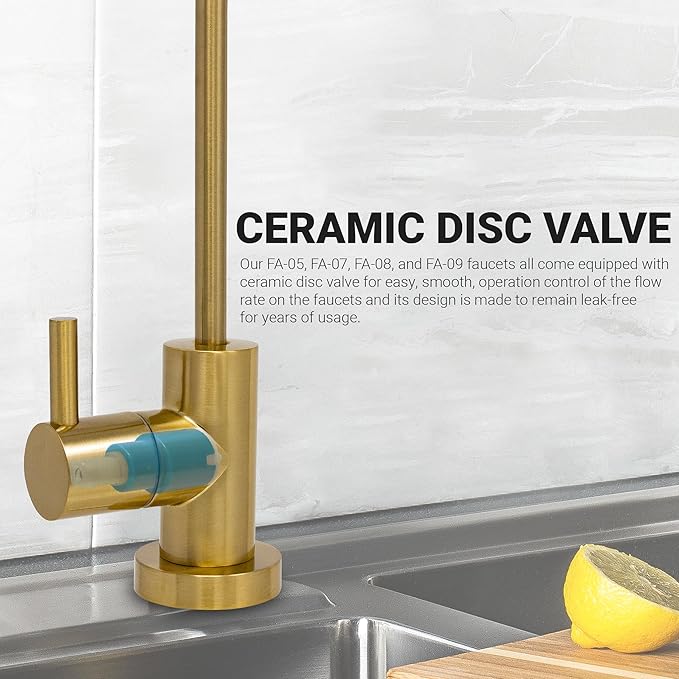 Non-airgap RO Faucet Reverse Osmosis Drinking Water Filtration System Water Dispenser Spout (Brushed Gold). Euro Style with Faucet Wrench. NSF Certified.