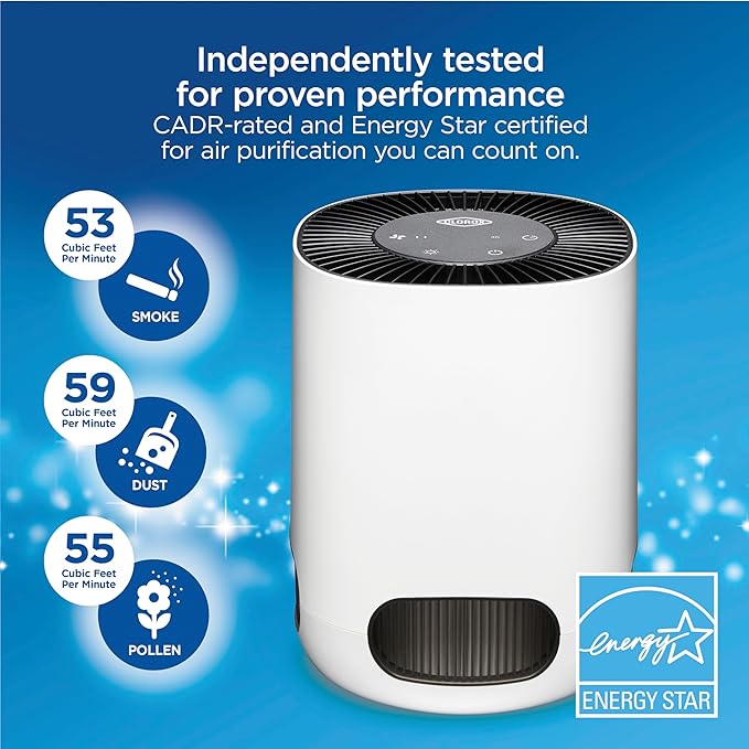 Clorox Air Purifiers for Bedroom Home, True HEPA Filter, Small Rooms Up to 200 Sq Ft, Removes 99.9% of Mold, Viruses, Wildfire Smoke, Allergens, Pet Allergies, Dust, AUTO Mode, Whisper Quiet