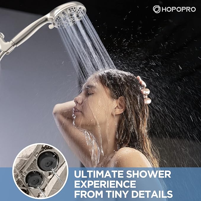 6-Mode High Pressure Handheld Shower Head with Power Wash, HOPOPRO High Flow Hand Held Showerhead Set with Built-in Power Spray to Clean Tub Tile Pets Bathroom Flooring