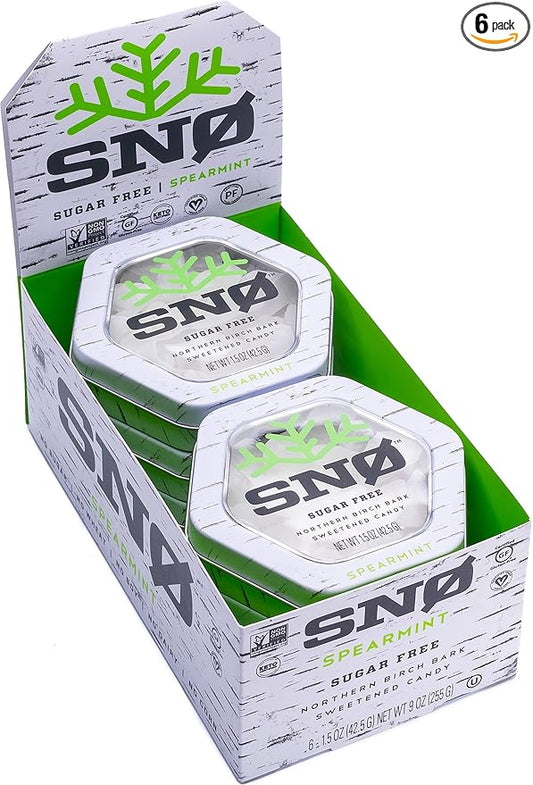 Spearmint KETO Xylitol Candy Chips (6-Pack) - SNØ 1.5oz Tin - Sugar-Free Candy With Only 2 Ingredients | Low Carbs, Diabetic-Friendly, Non-GMO, Vegan, GF & Kosher | Purest candy in the world!