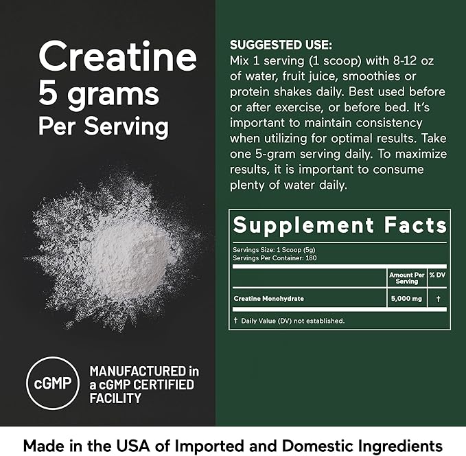 SMARTERNUTRITION Creatine Monohydrate Powder, 5000mg (5g) Per Serving - Creatine Powder for Women & Men, Unflavored, Pre-Workout & Post Workout Support for Muscle Mass & Hydration [180 Servings]