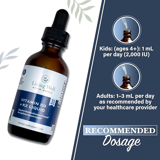 Liquid Vitamin D3 2000 IU with K2 + K1 – Immune & Bone Support Supplement – Dentist-Developed for Strong Teeth, Bones & Calcium Absorption – Non-GMO, Gluten-Free, Soy-Free – Pleasant Tasting – 2 oz