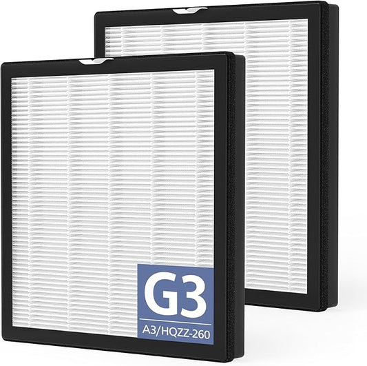 G3 Air Purifier Repalcement Filter Compatible with AMEIFU G3 Sferf-30 (FXAP2W), for VEWIOR A3, For Tailulu HQZZ-260 Air Purfier, 3-in-1 True HEPA Air Cleaner Filter, 2 Pack
