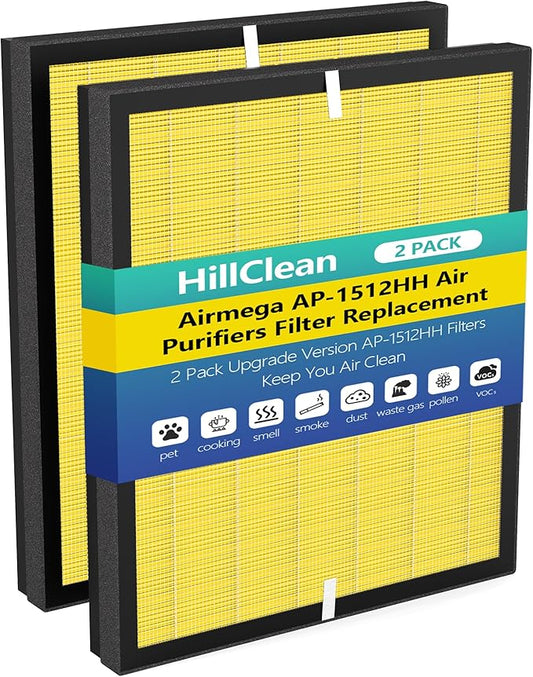 Airmega 200M/AP-1512HH Filter Replacement for Coway Airmega AP-1512HH and Coway 200M Air Purifier, Max 2 HEPA and Enhanced Activated Carbon Filter, Compared to Part #3304899, 2pack (Pet Care Max2)