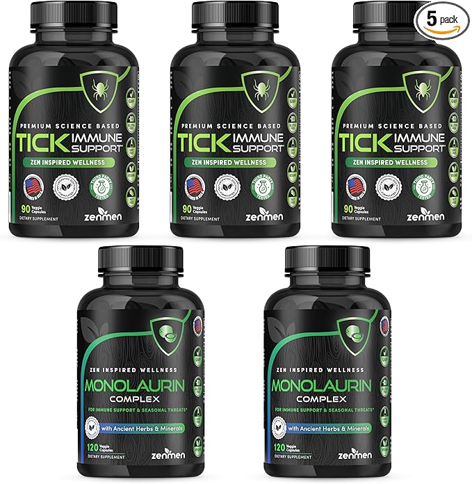 Zenmen Pre-Testing Complete Bundle - Helps Balance Your System Before Testing - 3 Tick Immune Support + 2 Monolaurin Capsules