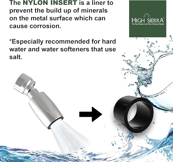 High Sierra® Solid Metal Handheld Shower Head, Lead-Free, with Built-In Trickle Valve. Shower Hose and Holder Not Included. High Pressure 2.0 GPM. Brushed Nickel