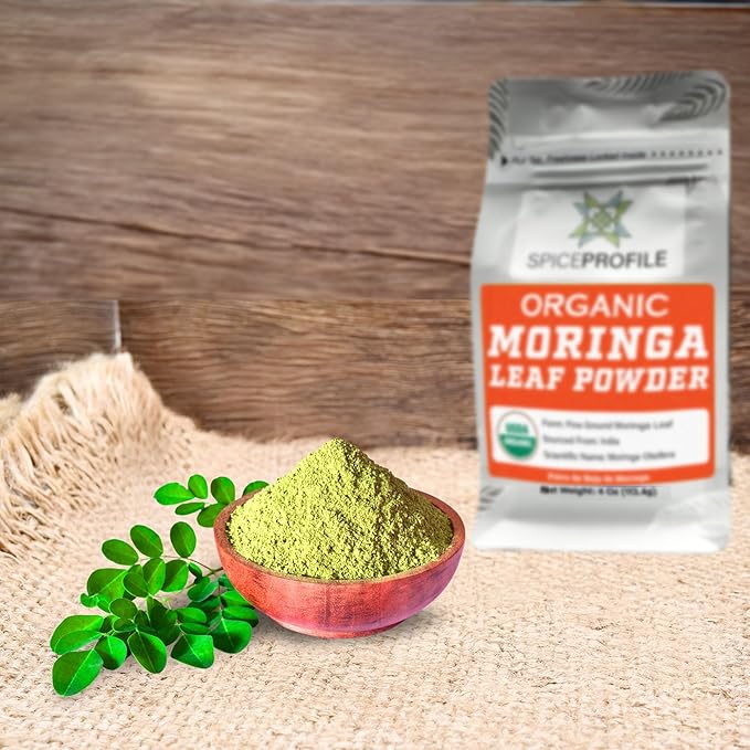 Spice Profile USDA Organic Moringa Powder, Lab Tested for Heavy Metals, Resealable 4 oz Pouch, Moringa Patta Powder, Polvo de Hoja de Moringa