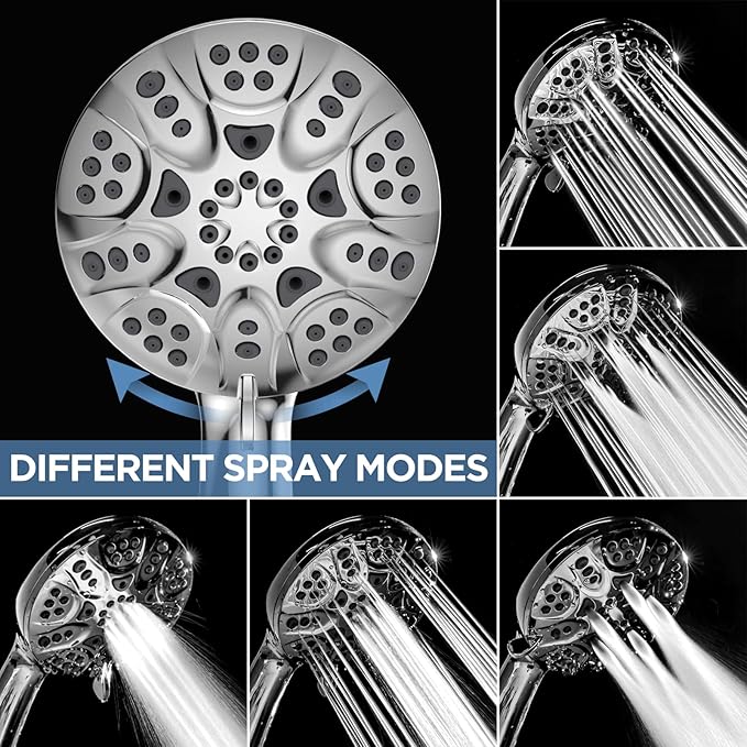 6-Mode High Pressure Handheld Shower Head Set, Consumer Reports Recommended HOPOPRO High Flow Hand Held Showerhead with 59 Inch Hose Bracket Teflon Tape Rubber Washers