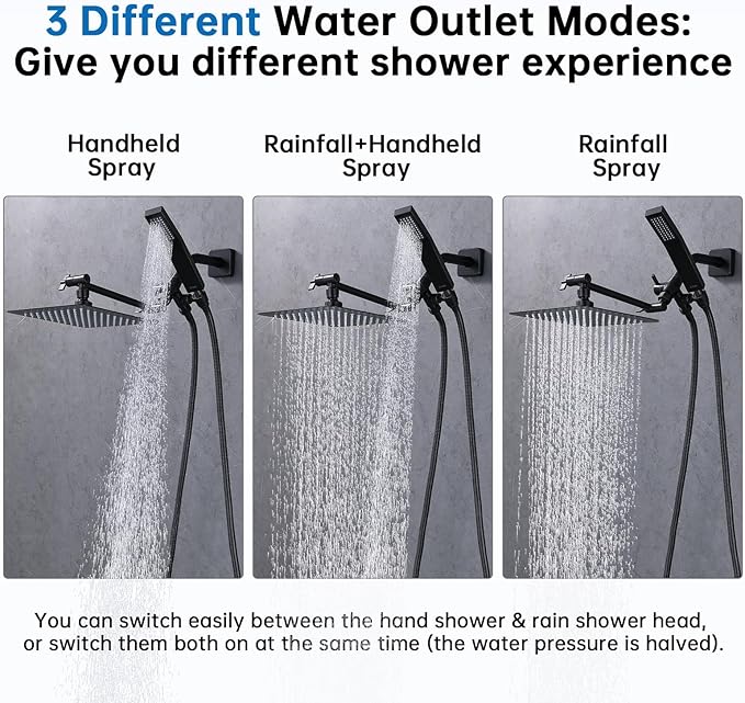 G-Promise All Metal 8 Inch Dual Square Shower Head with Handheld Combo, Rain Shower Head, Adjustable Extension Arm, 3-Way Diverter, 71 Inch Extra Long Hose - A Bathroom Upgrade (Oil Rubbed Bronze)