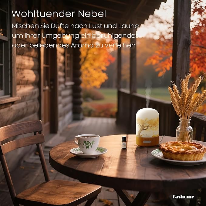 Glass Essential Oil Diffuser with Frankincense Oil, 100ml Ultrasonic Aromatherapy Humidifier, 6 in 1 Scent Vaporizer with Timer and Auto-Off (Autumn-Frankincense)