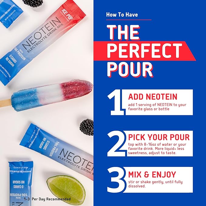 Electrolyte Powder Packets with 10g Protein & Collagen | Hydration Packets - Zero Sugar, NO Fillers, NO Carbs | Ice Pop | 40 Calories | Keto & Paleo | Pack of 15