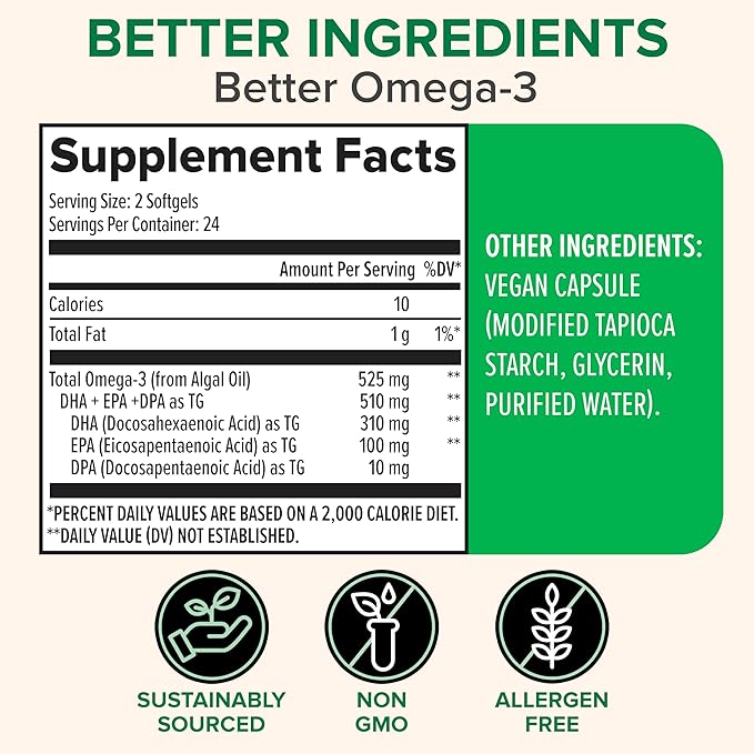 Zenwise Health Vegan Omega 3 Supplement - Burpless Omega 3 Supplement with DHA, EPA & DPA Fatty Acids for Immune Health - Fish Oil Alternative from Sustainably Sourced Marine Algae Oil - 48 Softgels