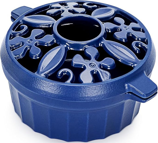 G GOOD GAIN Wood Stove Steamer - Cast Iron Round Bowl Fire Place Stove Humidifier Pot with Large Opening Top for Home Heating Decorative | Matte Finish & 2.7 Quart, Blue