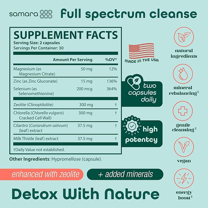 Enhanced Total Body Zeolite Detox - Liver Cleanse Detox & Toxin Binder w/Zeolite Clinoptilolite, Chlorella, Milk Thistle & Minerals, Gut Health & Immune Support for Adults, Vegan Capsules, 60ct