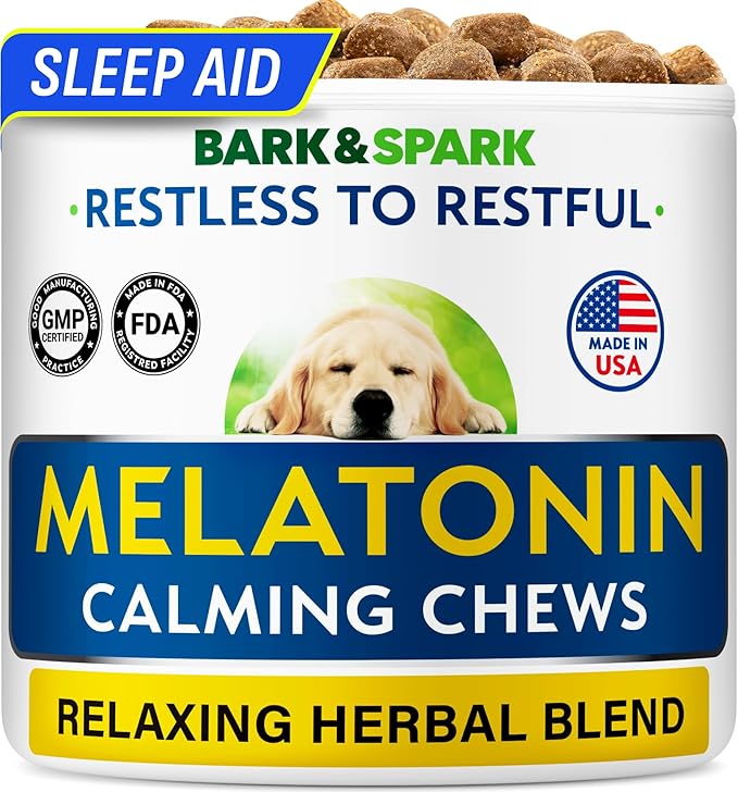 BARK&SPARK (MAX Strength) Melatonin for Dogs to Sleep & Anxiety Aid - Medium & Small Breeds - 6mg Doggie Sleeping Pills - 120 Treats