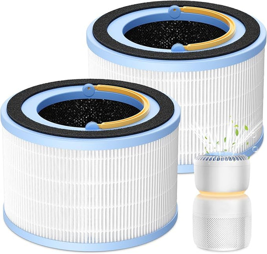 Sprout Replacement Filter Compatible with LEVOIT Sprout Air Purifier, 3-in-1 HEPA Filter, High-Efficiency Activated Carbon and Pre-filter for Dust Pollen Pet Smoke Wildfire, 2 Pack, White