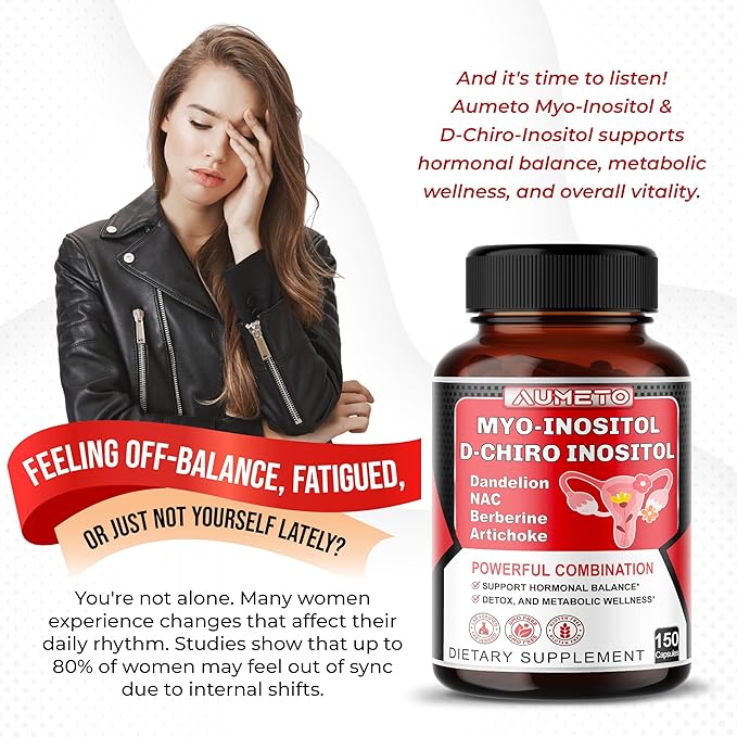 Myo-Inositol + D-Chiro Inositol – 150 Capsules – with Folate, NAC, Berberine, CoQ10, and Detox Blend – Support Hormonal Balance & Metabolic Wellness – Non-GMO, Gluten-Free