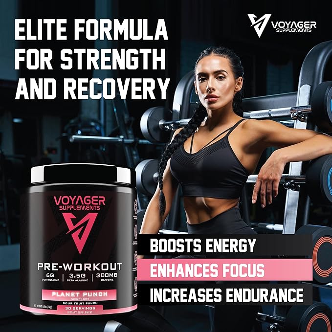 Voyager Pre-Workout Planet Punch – Creatine-Free Powder w/L-Citrulline, Beta-Alanine, Caffeine – Supports Energy, Endurance & Focus – 30 Servings – No Artificial Fillers – GMP Certified