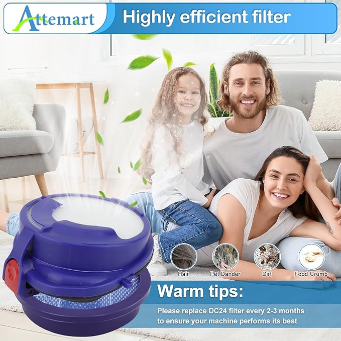 Replacement Filter Kit Compatible with Dyson DC24 Animal, DC24 Multi-Floor The Ball Filter Kit, Includes Washable and Hepa Filter, Replace Part 919777-02 and 915928-12