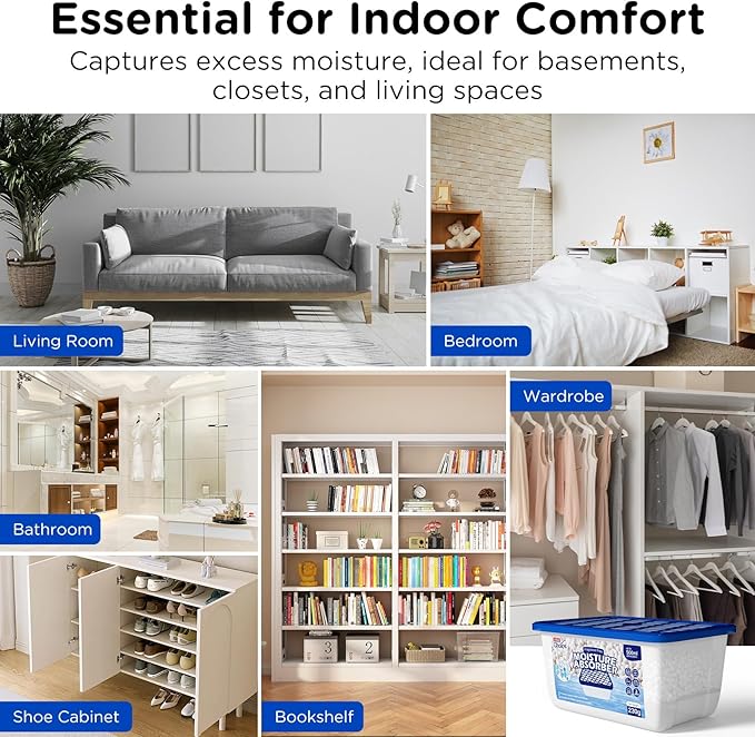 W&E Choice Moisture Absorbers, Portable Humidity Absorber Boxes for Your Bathroom, Closet & Car, Dehumidifier with Fragrance Free, 12 Pack