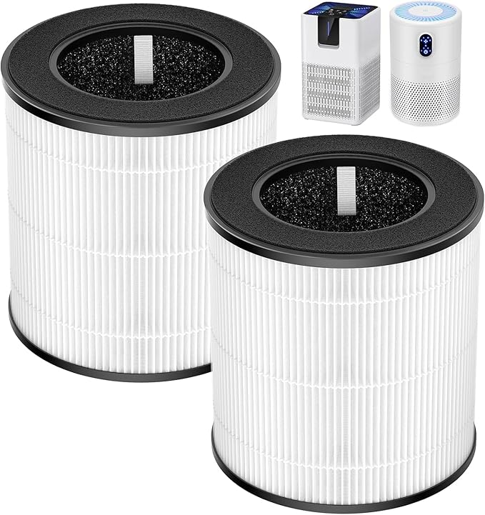 B-D02L Air Purifier Replacement Filter, Compatible with MOOKA and KOIOS B-D02L Air Purifiers, VEWIOR B-D02U Air Purifier, 3-in-1 HEPA Air Filter for B-D02L and B-D02U Air Purifiers, 2 Pack