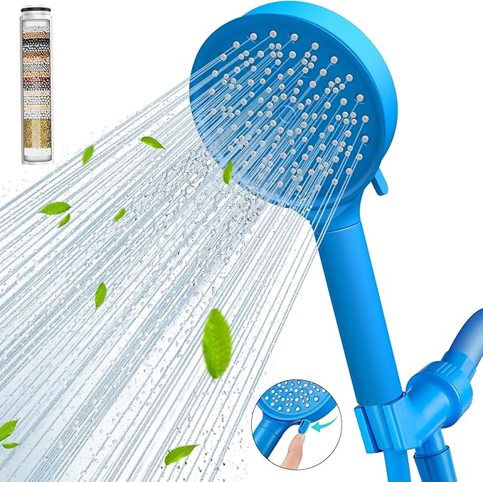 Cobbe Filtered Shower Head with Handheld, High Pressure 6 Spray Mode Showerhead with Filters, Water Softener Filters Beads for Hard Water - Remove Chlorine - Reduces Dry Itchy Skin, Blue