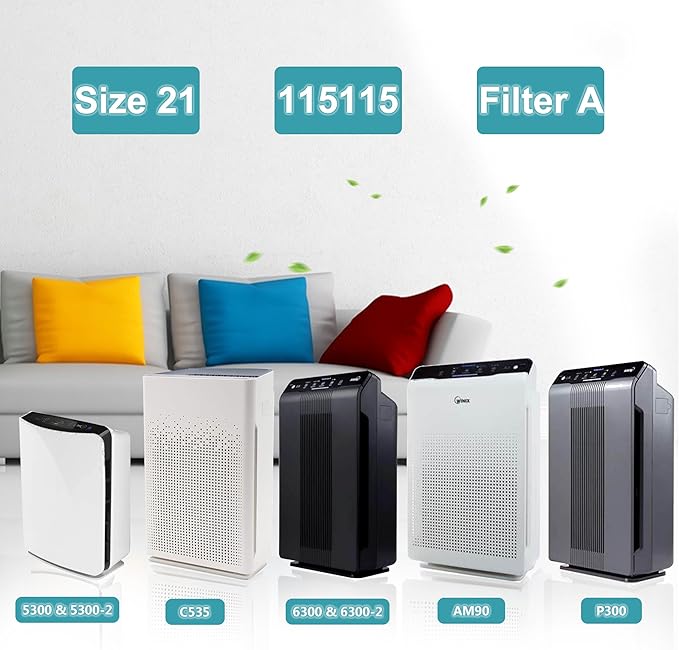 115115 Replacement Filter A Size 21, Compatible with Winix PlasmaWave 5300, 6300, C535, 5300-2, 6300-2, P300, AM90, 9000, 5000, 5000B, C909, 9800 Air Purifier, 2 True Hepa Filter + 8 Carbon Pre-Filter