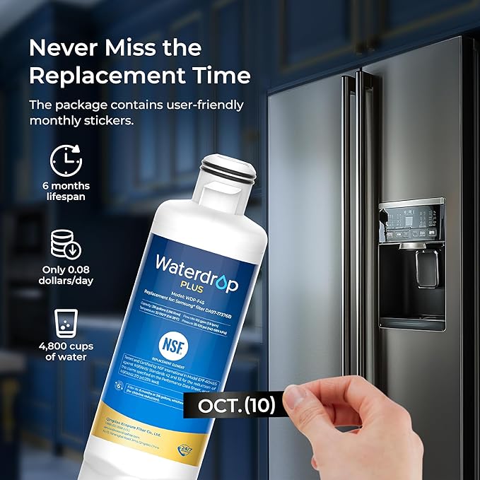 Waterdrop Plus DA97-17376B Water Filter, Replacement for Samsung® HAF-QIN/EXP, DA97-08006C, NSF/ANSI 401&53&42&372 Certified Refrigerator Water Filter, 3 Filters (Package may vary)