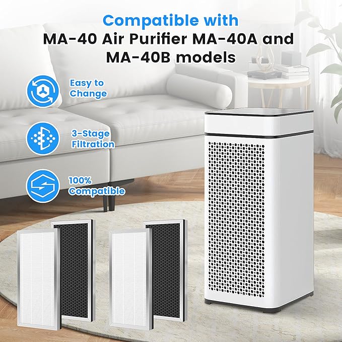 MA 40 Replacement Filter Compatible with Modify MA 40 Air Purifier, 3-in-1 High-Efficiency Filtration System, H13 True HEPA Filter and Activated Carbon Filter, 2 Pack