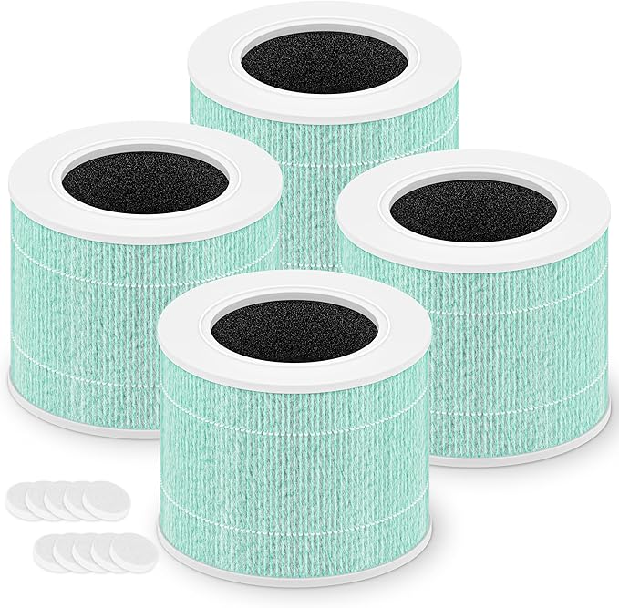 Core Mini Toxin Absorber Replacement Filter for LEVOIT Core Mini and Core Mini-P Air Purifier, 3-in-1 H13 Grade True HEPA and Activated Carbon, Core Mini-RF-TX, 4 Filter & 10 Fragrance Sponge, Green