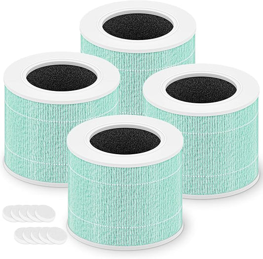 Core Mini Toxin Absorber Replacement Filter for LEVOIT Core Mini and Core Mini-P Air Purifier, 3-in-1 H13 Grade True HEPA and Activated Carbon, Core Mini-RF-TX, 4 Filter & 10 Fragrance Sponge, Green