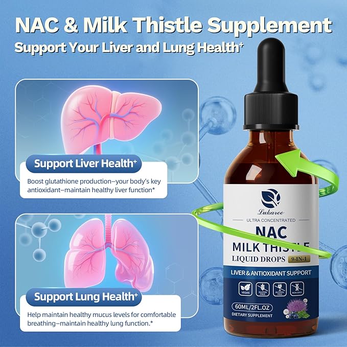 Liposomal NAC Supplement N-Acetylcysteine -700mg for Lung Health & Immune, Liver Support & Antioxidants* 9-in-1 Freeform N-Acetyl-L-Cysteine Drops w/Milk Thistle, L-Theanine, Beet Root, Vegan-2oz